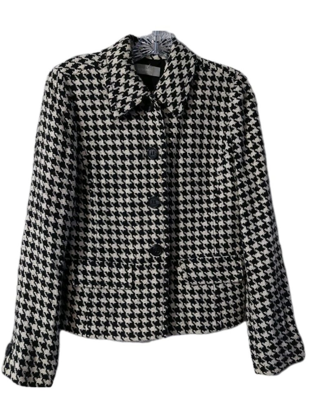 Liz Claiborne Jacket Size Small Black White Herringbone Blazer Womens Wool Blend